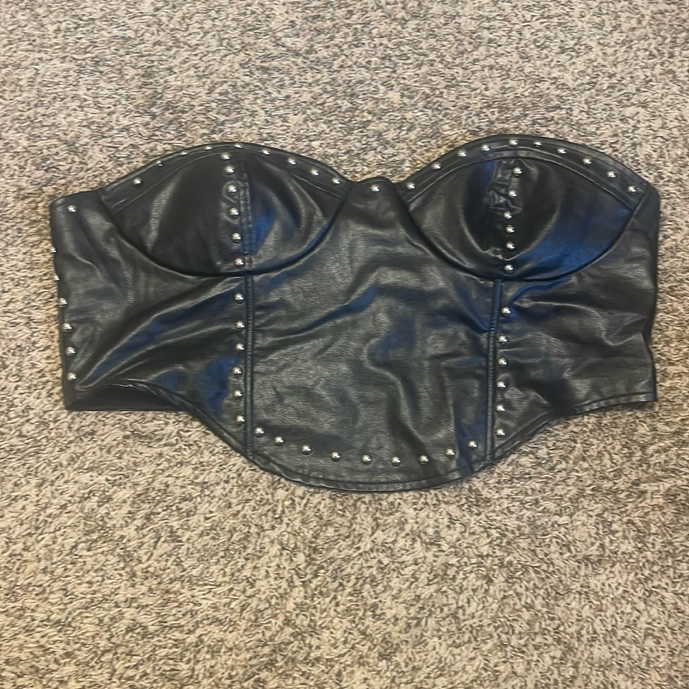 Faux Leather Cropped Top with Studded Accents